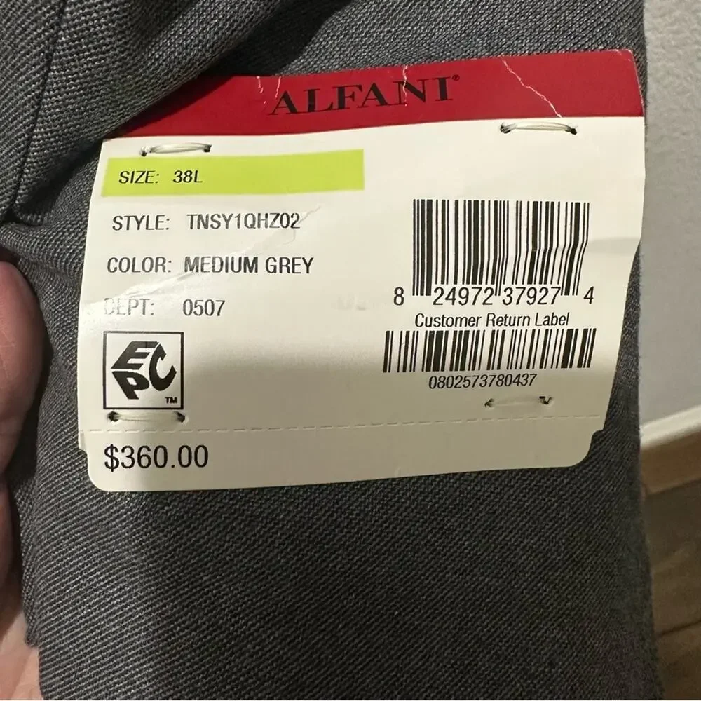 Alfani slim fit stretch gray wrinkle resistant suit jacket double vents size 38L